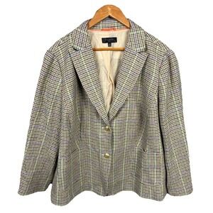 Talbots Womens Houndstooth Blazer Gold Crest Buttons 24W Wool Blend Fully Lined
